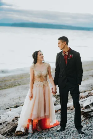 Gold and Red High Low Gown (#Amber)