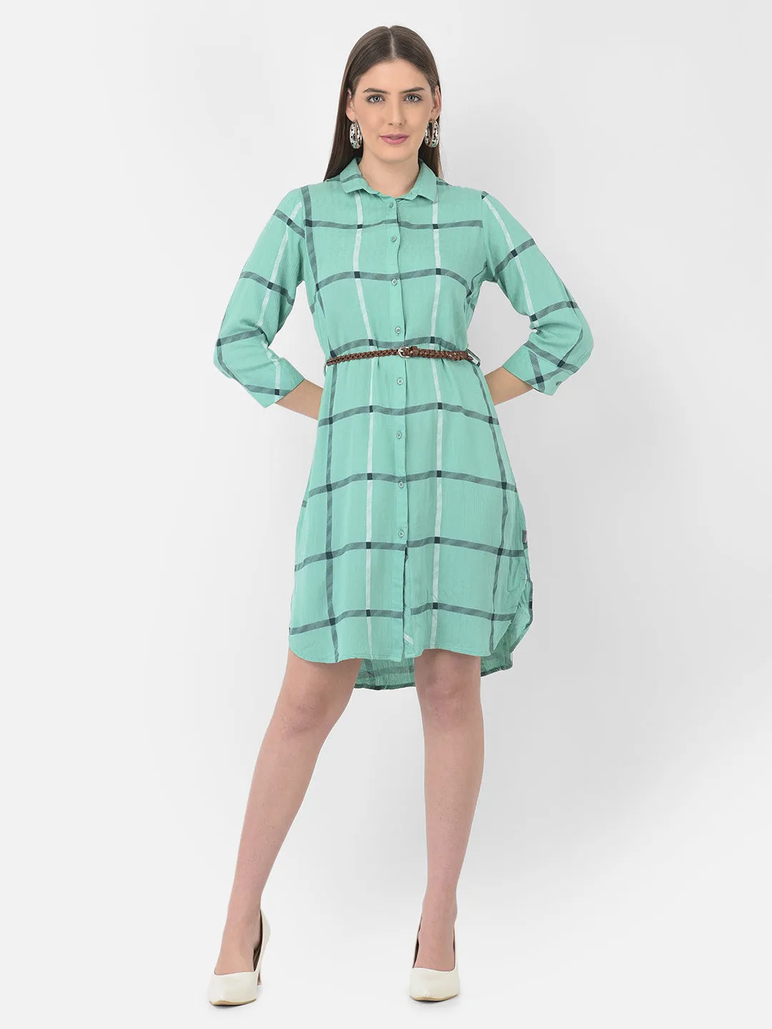 Green Check Shirt Dress