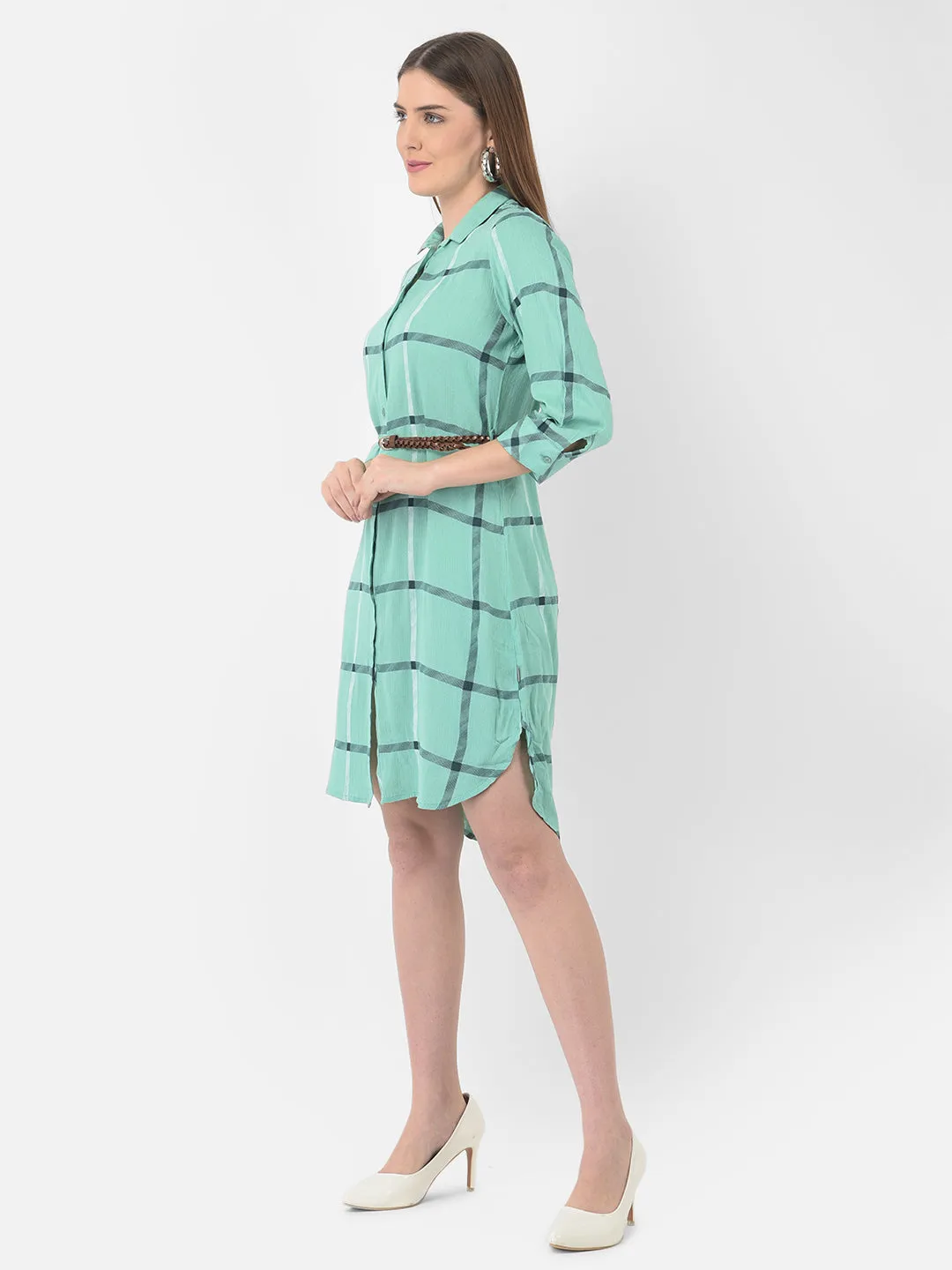 Green Check Shirt Dress