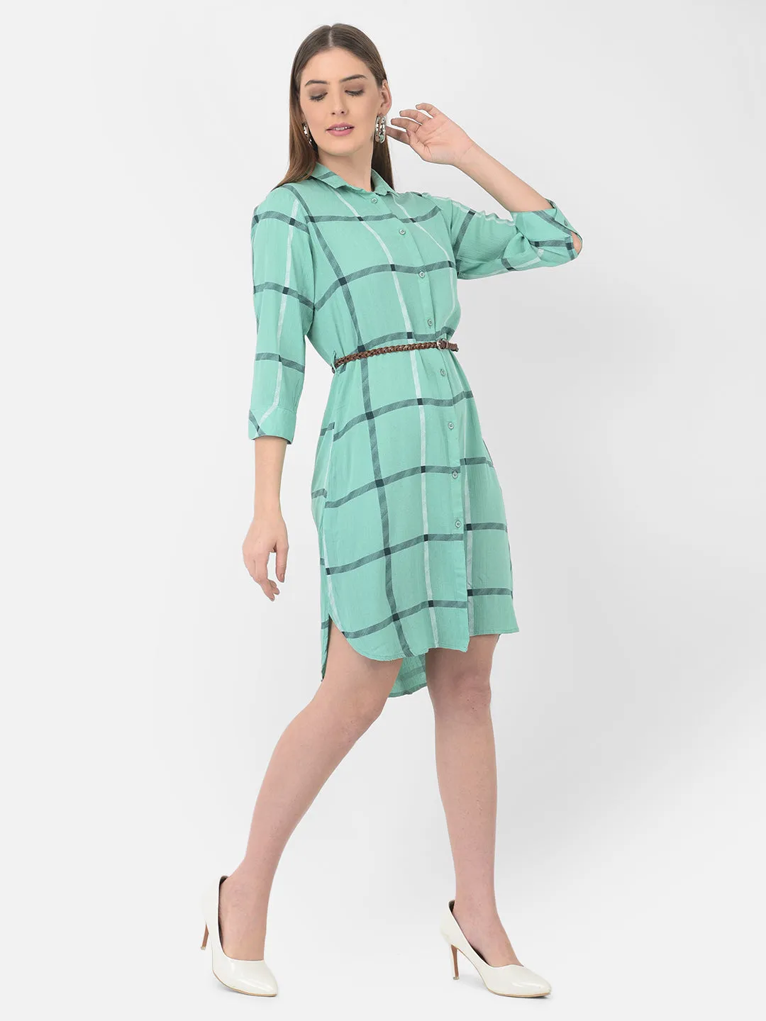 Green Check Shirt Dress