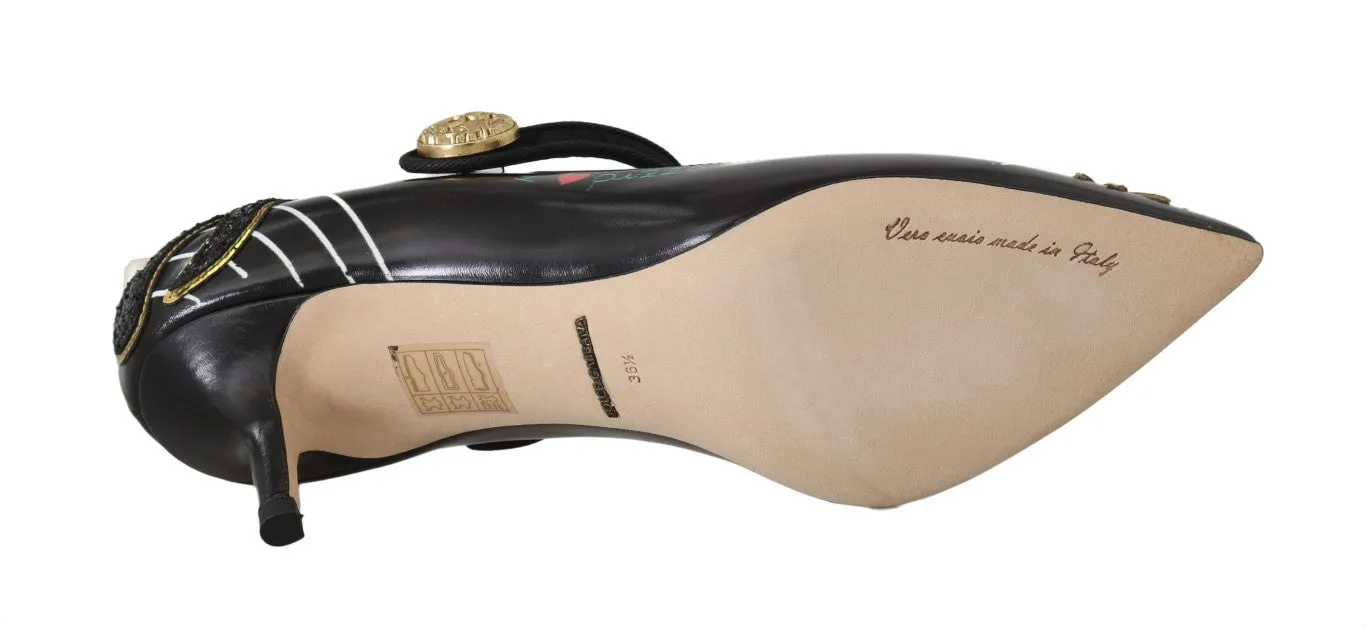 Hand Painted Heart Mary Janes Black
