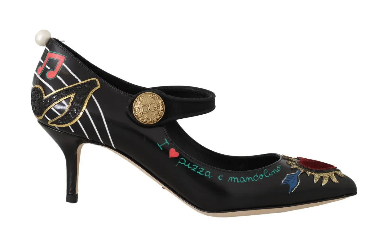 Hand Painted Heart Mary Janes Black
