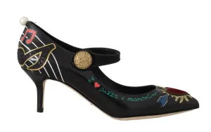 Hand Painted Heart Mary Janes Black