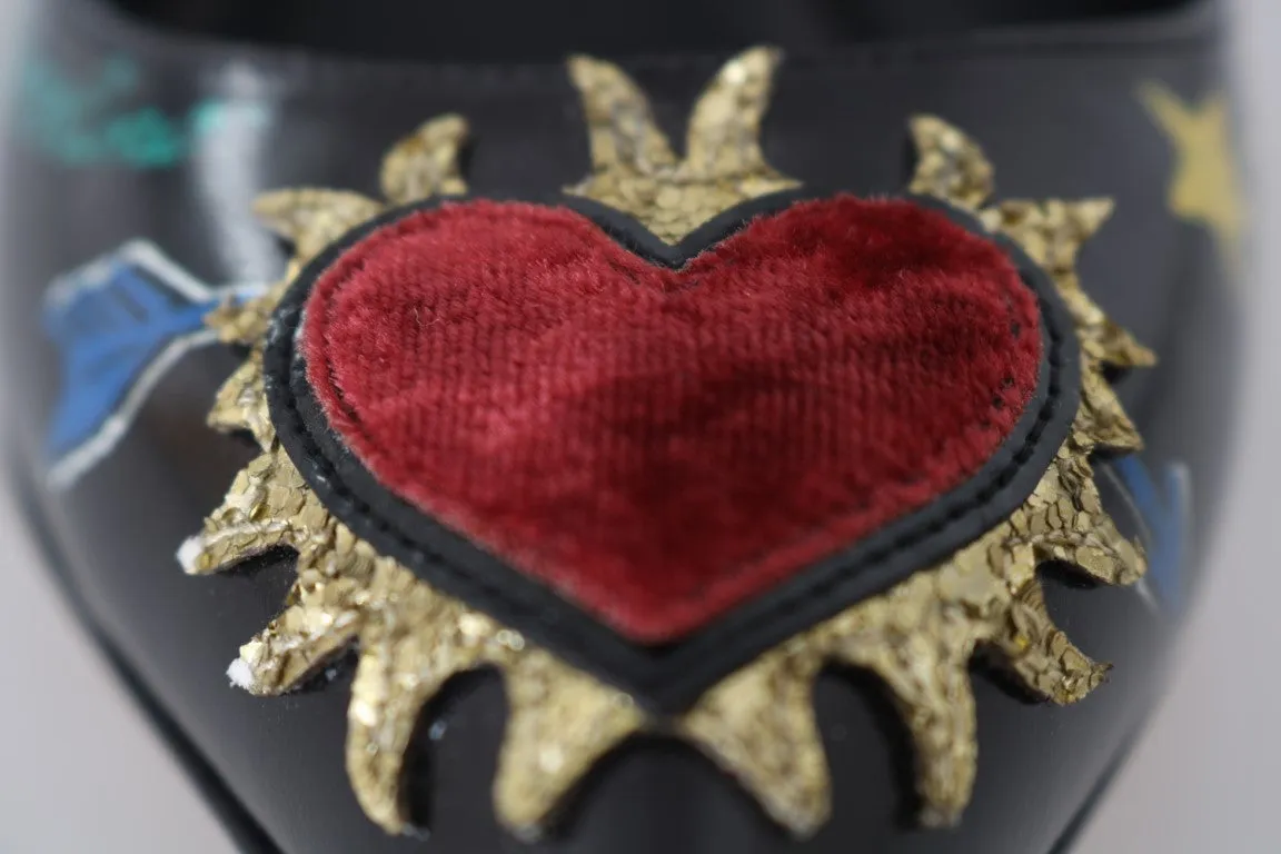 Hand Painted Heart Mary Janes Black