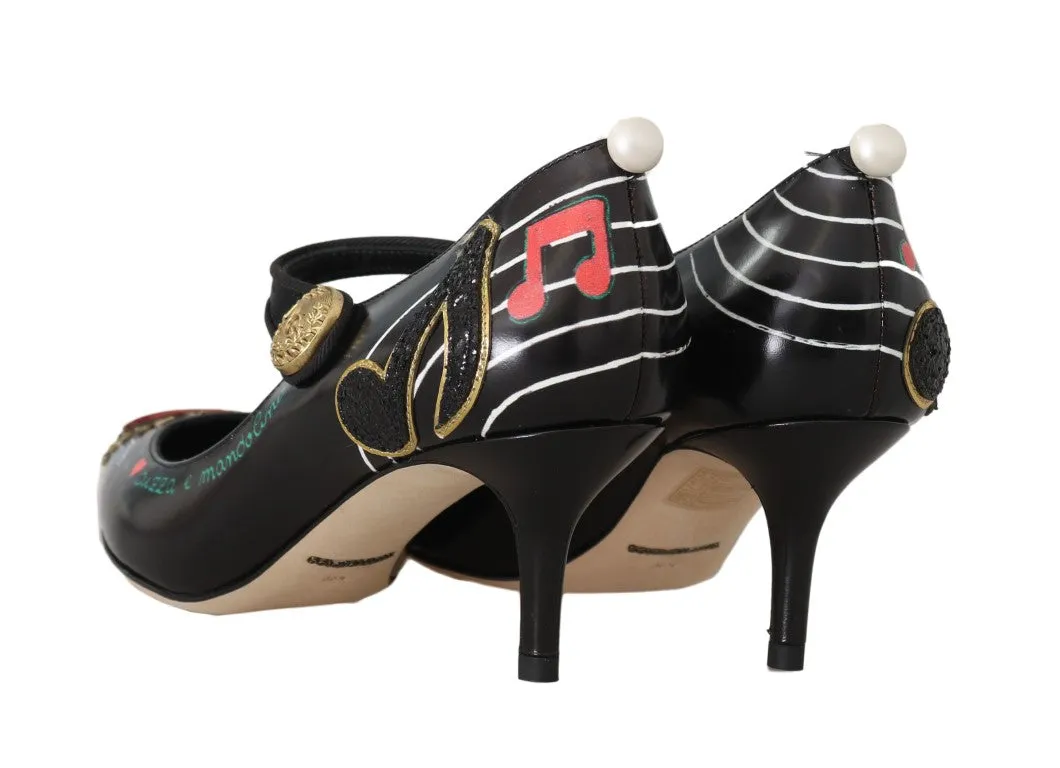 Hand Painted Heart Mary Janes Black