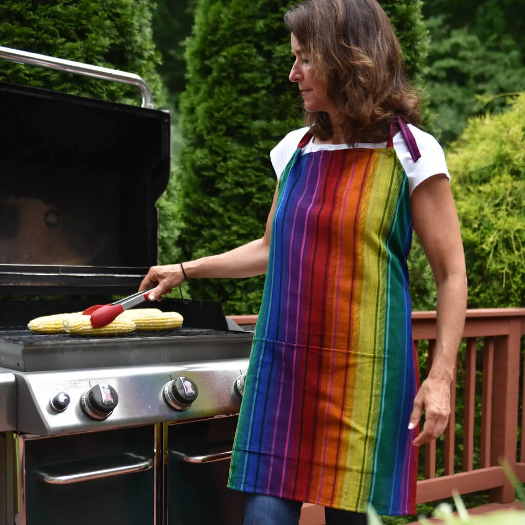 Hand Woven Bib Apron | Rainbow Stripes