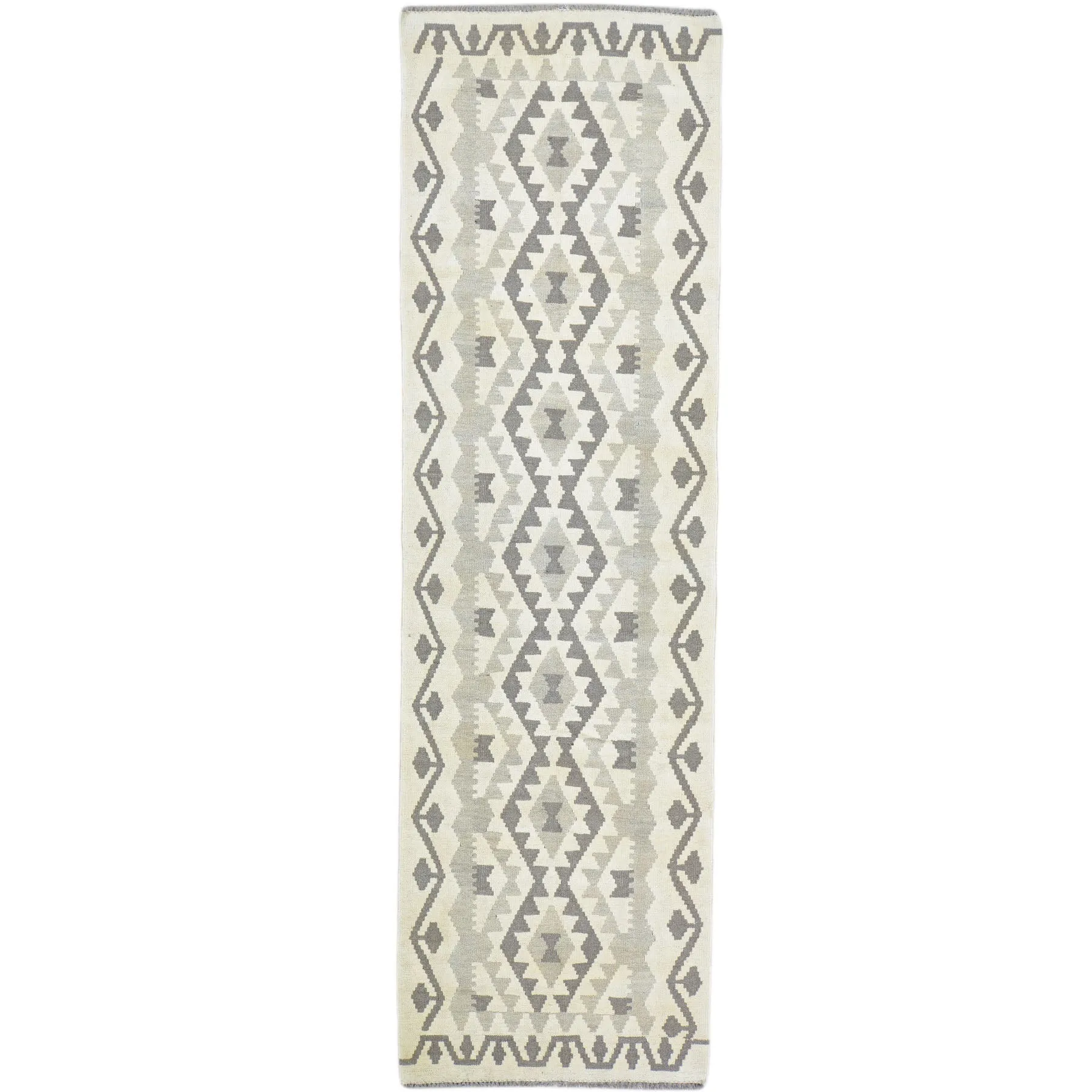 Hand-Woven Flatweave Geometric Design Kilim Handmade Wool (Size 2.10 X 9.7) Cwral-9573