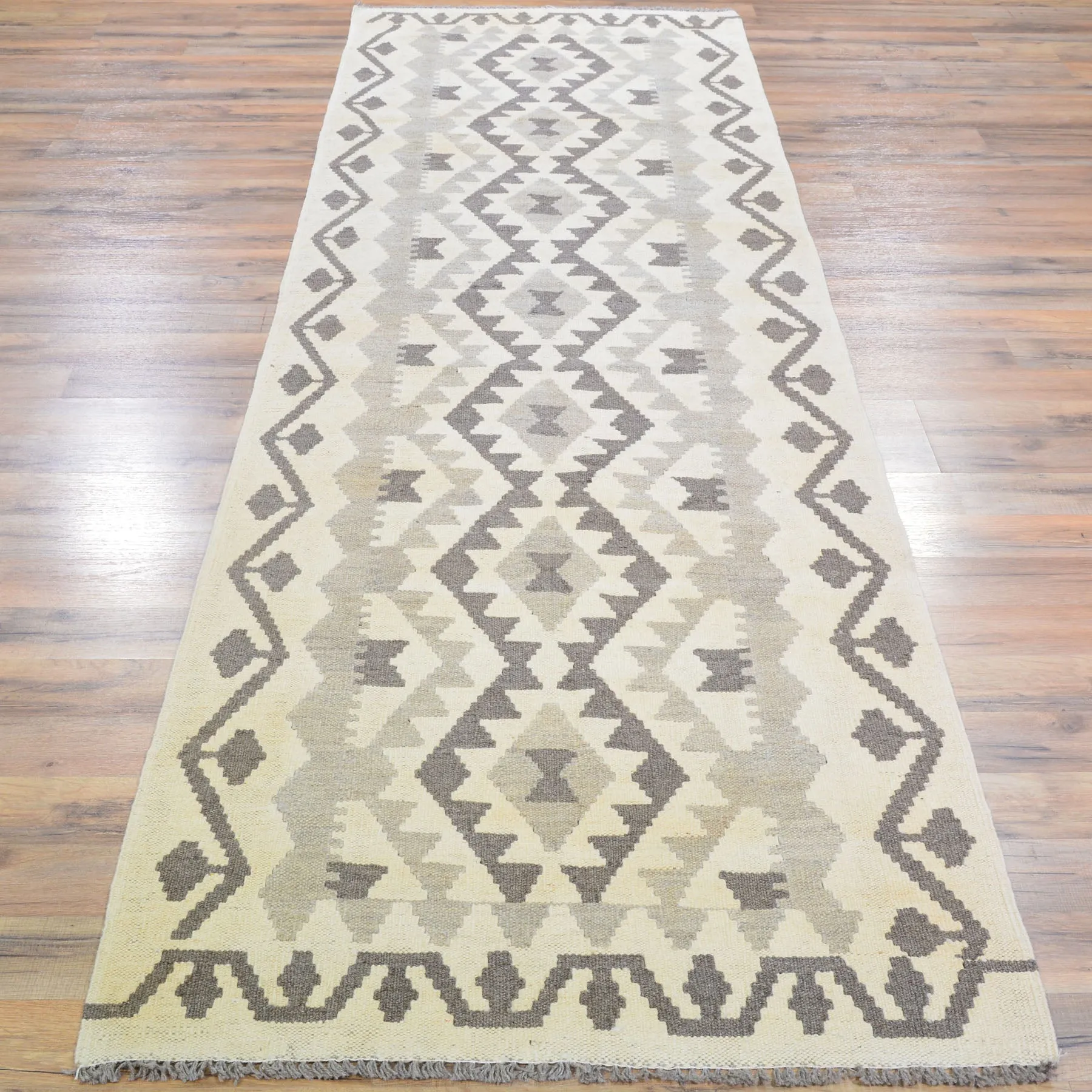 Hand-Woven Flatweave Geometric Design Kilim Handmade Wool (Size 2.10 X 9.7) Cwral-9573