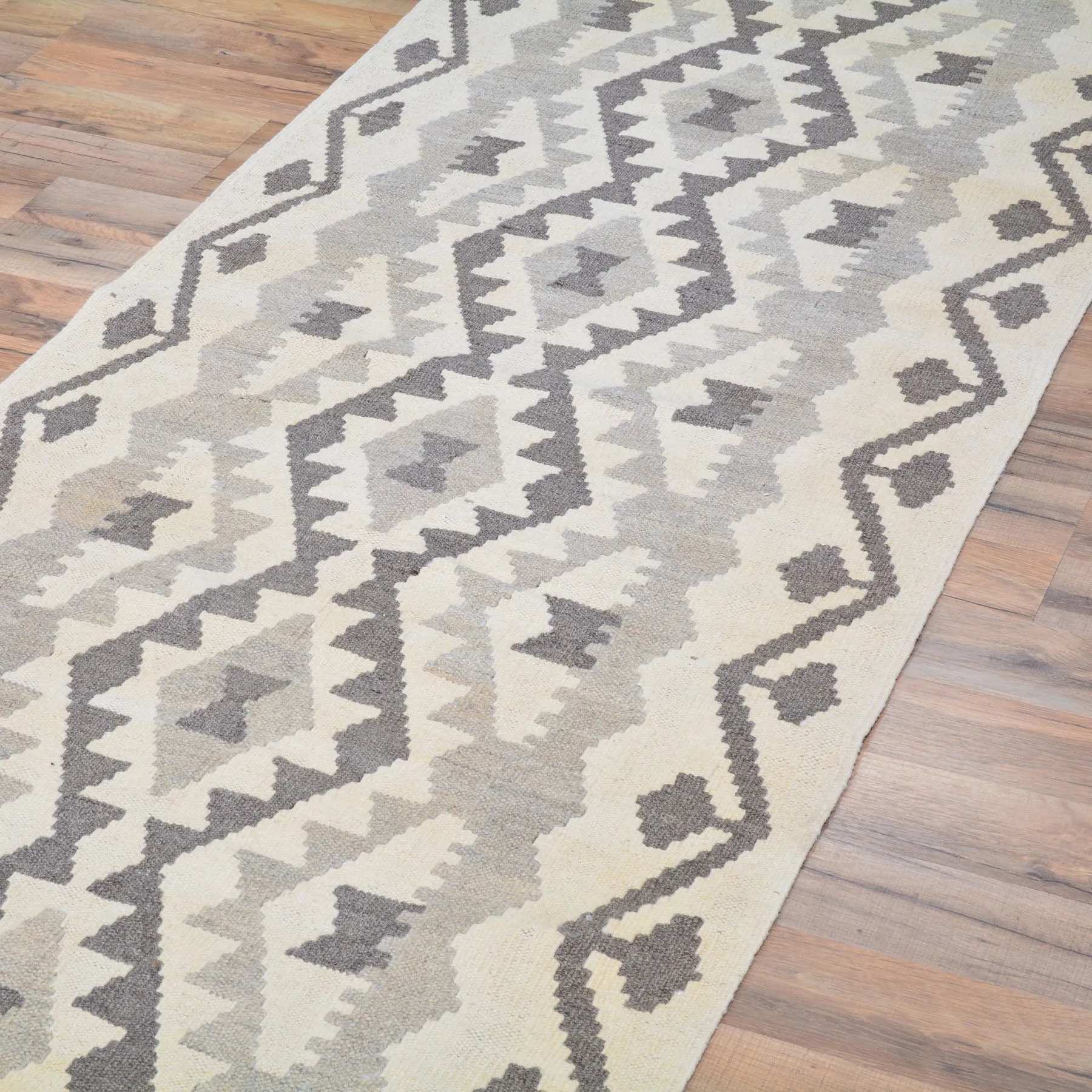 Hand-Woven Flatweave Geometric Design Kilim Handmade Wool (Size 2.10 X 9.7) Cwral-9573