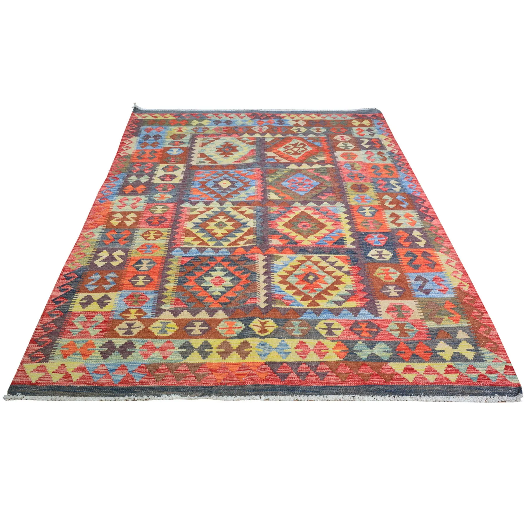Hand-Woven Reversible Afghan Tribal Wool Handmade Rug (Exact Size4.9 X 6.7) Brral-3000