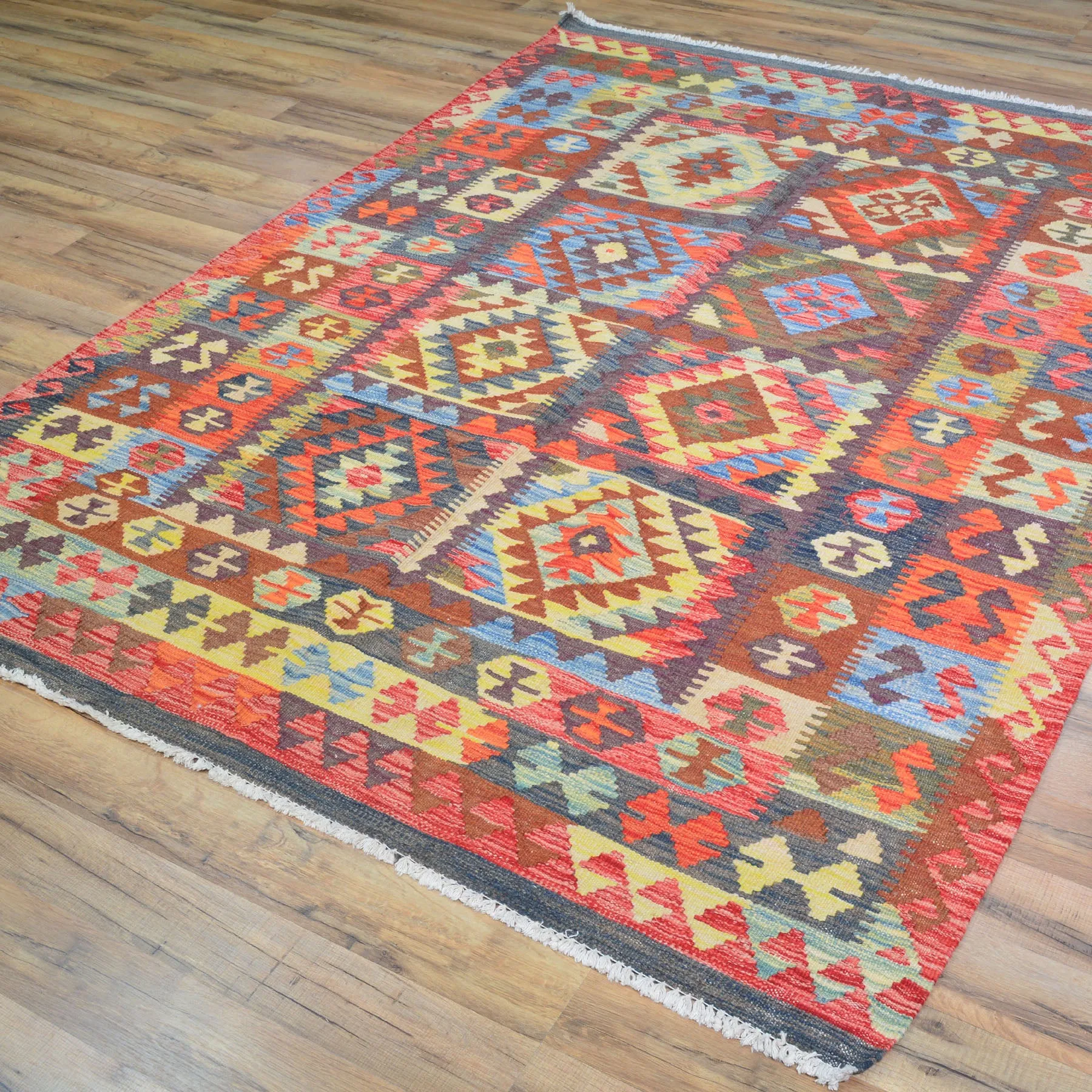 Hand-Woven Reversible Afghan Tribal Wool Handmade Rug (Exact Size4.9 X 6.7) Brral-3000