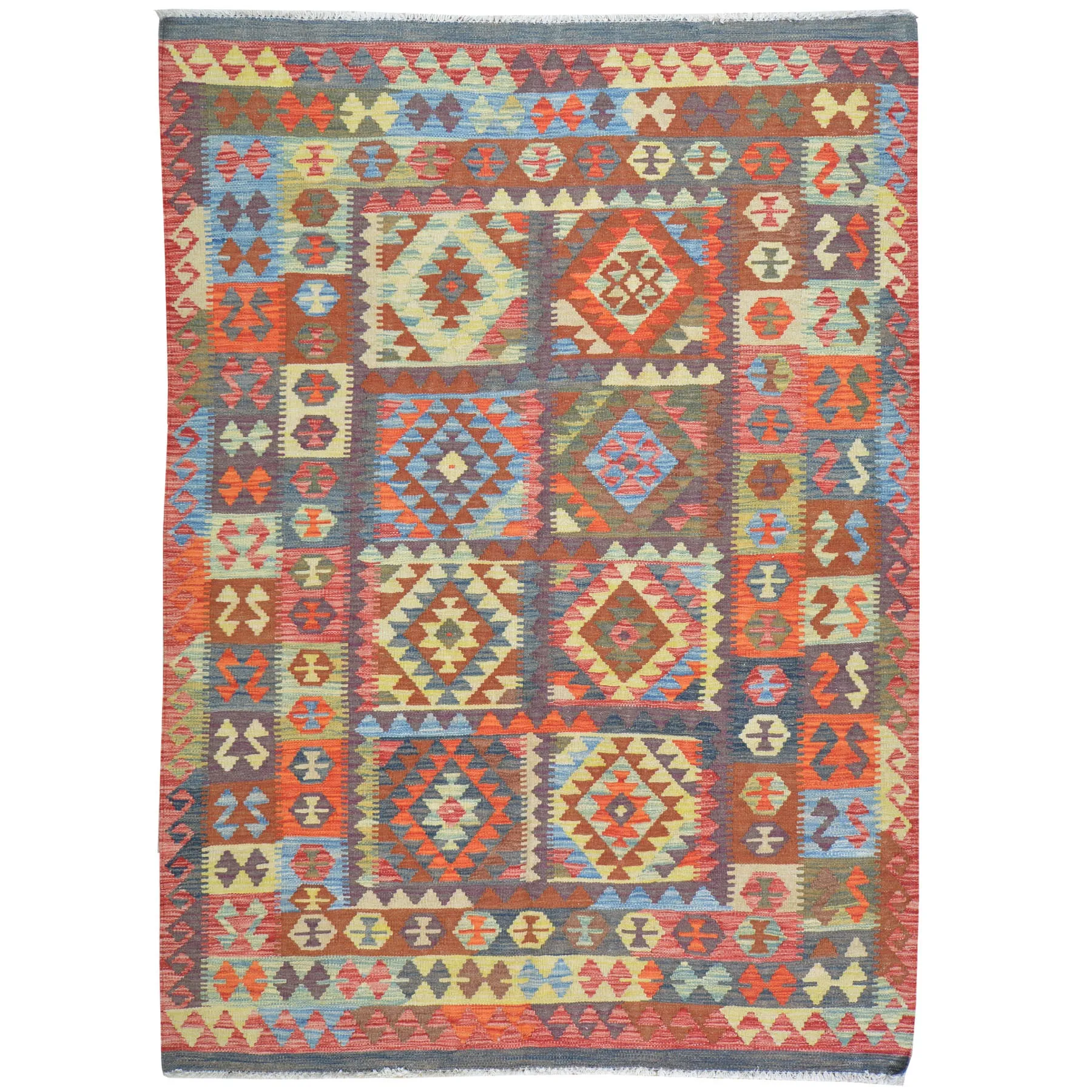 Hand-Woven Reversible Afghan Tribal Wool Handmade Rug (Exact Size4.9 X 6.7) Brral-3000