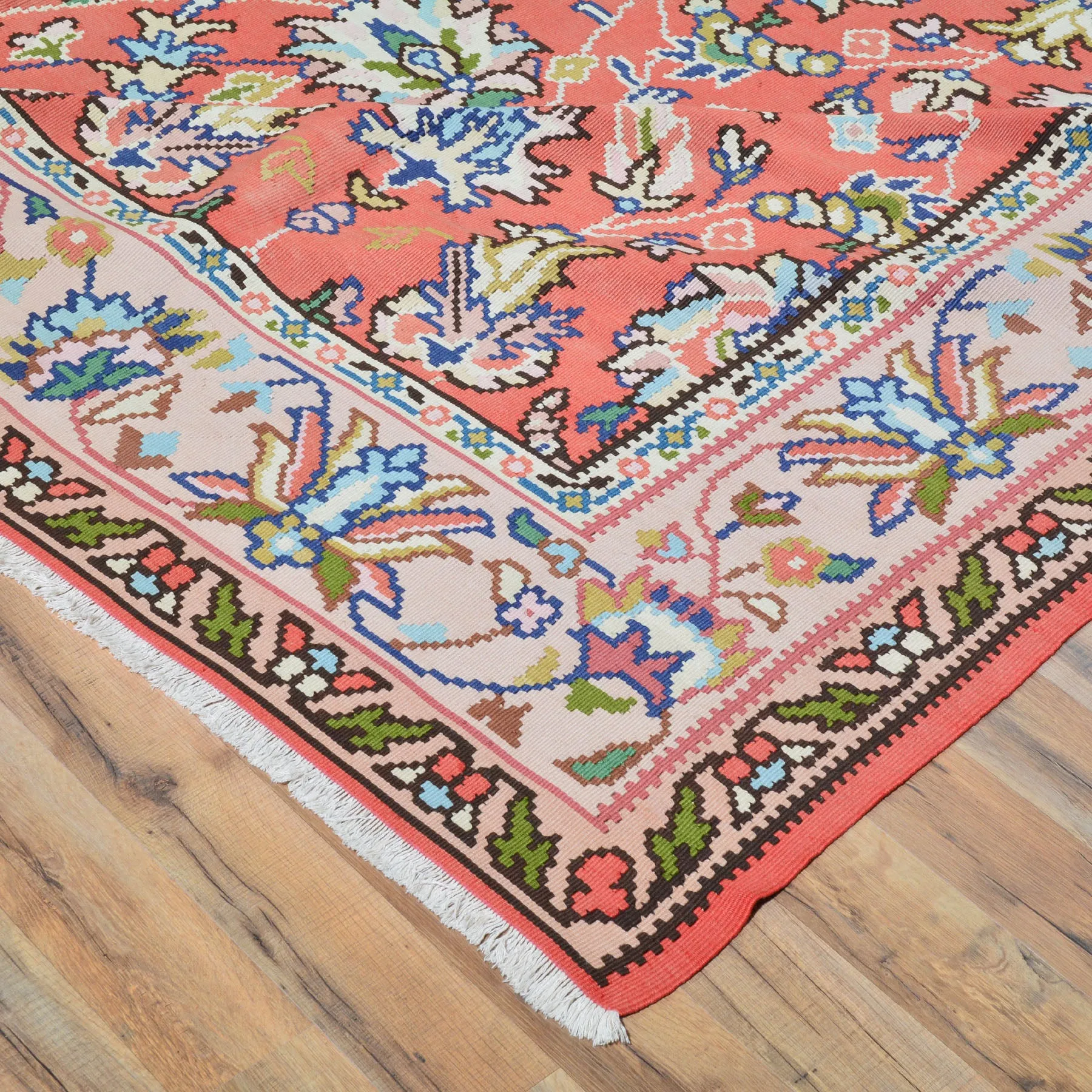 Hand-Woven Vintage Bulgarian old Kilim Wool Rug (Size 10.4 X 12.5) Cwral-579