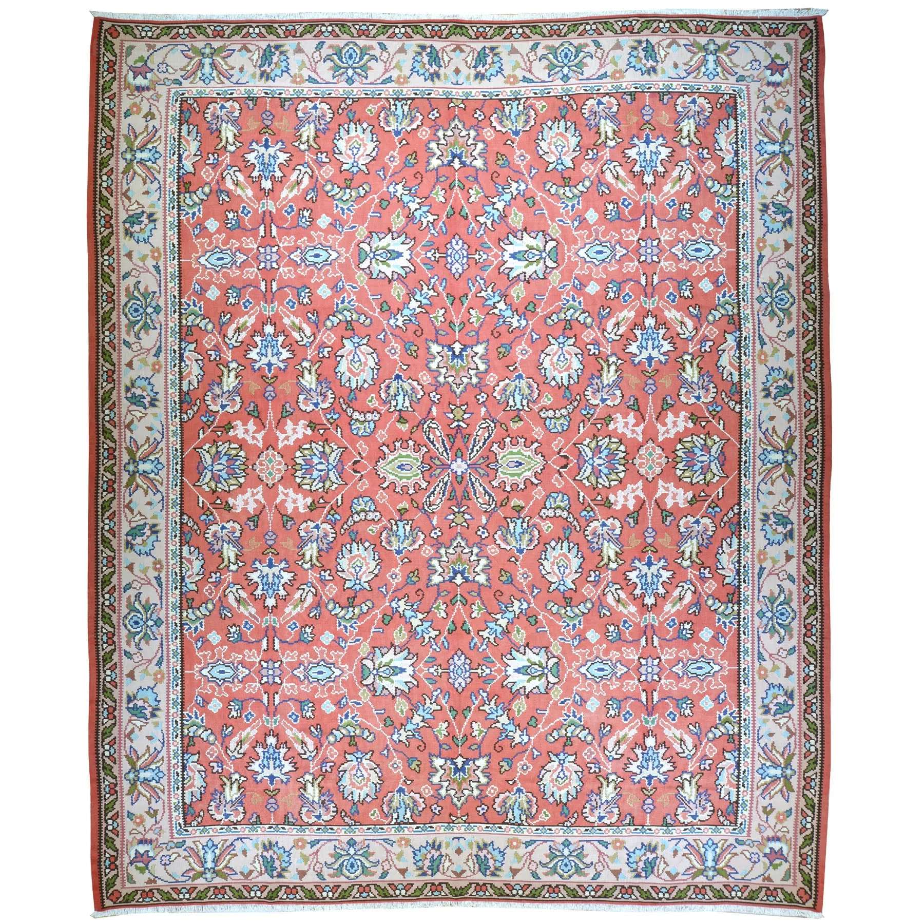 Hand-Woven Vintage Bulgarian old Kilim Wool Rug (Size 10.4 X 12.5) Cwral-579