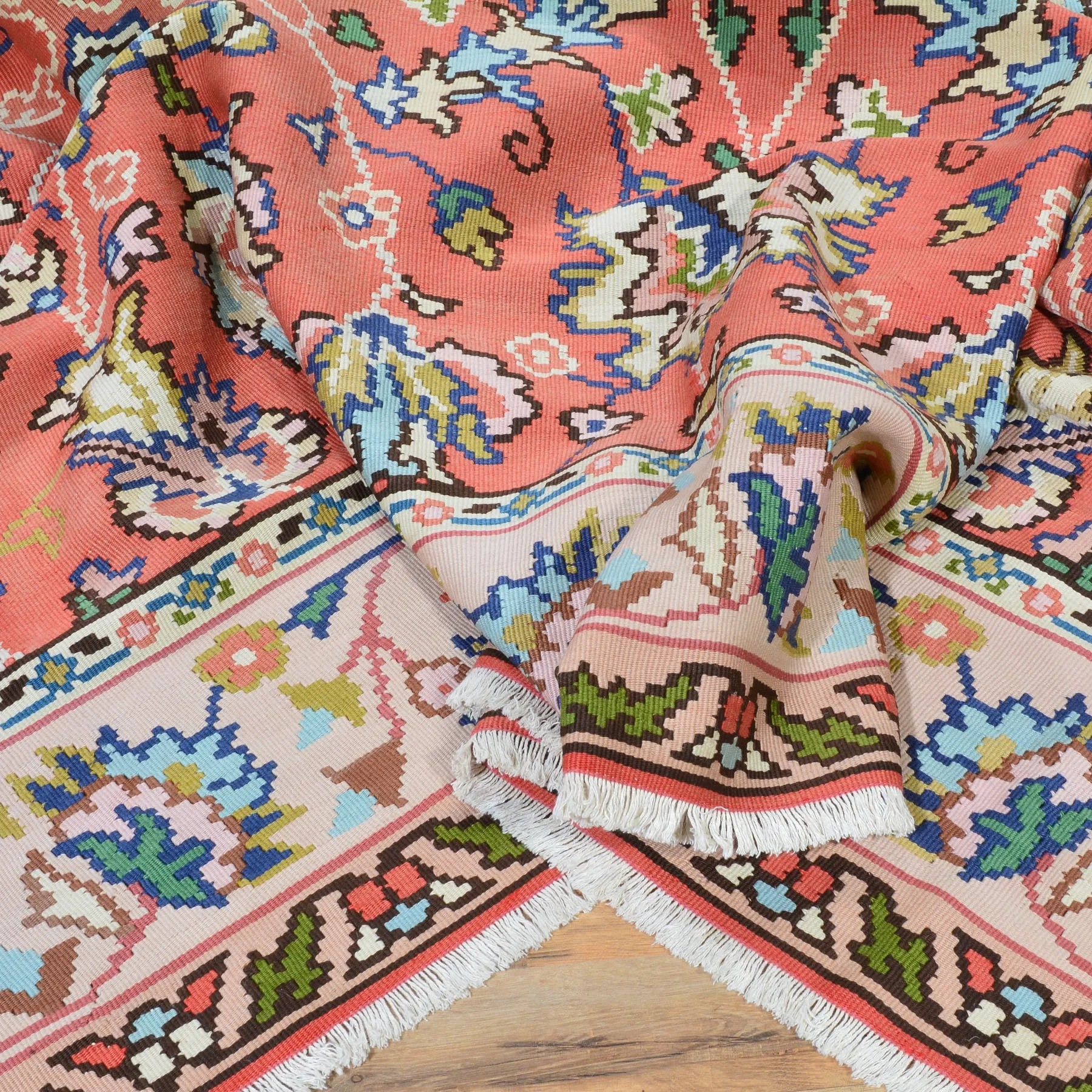Hand-Woven Vintage Bulgarian old Kilim Wool Rug (Size 10.4 X 12.5) Cwral-579
