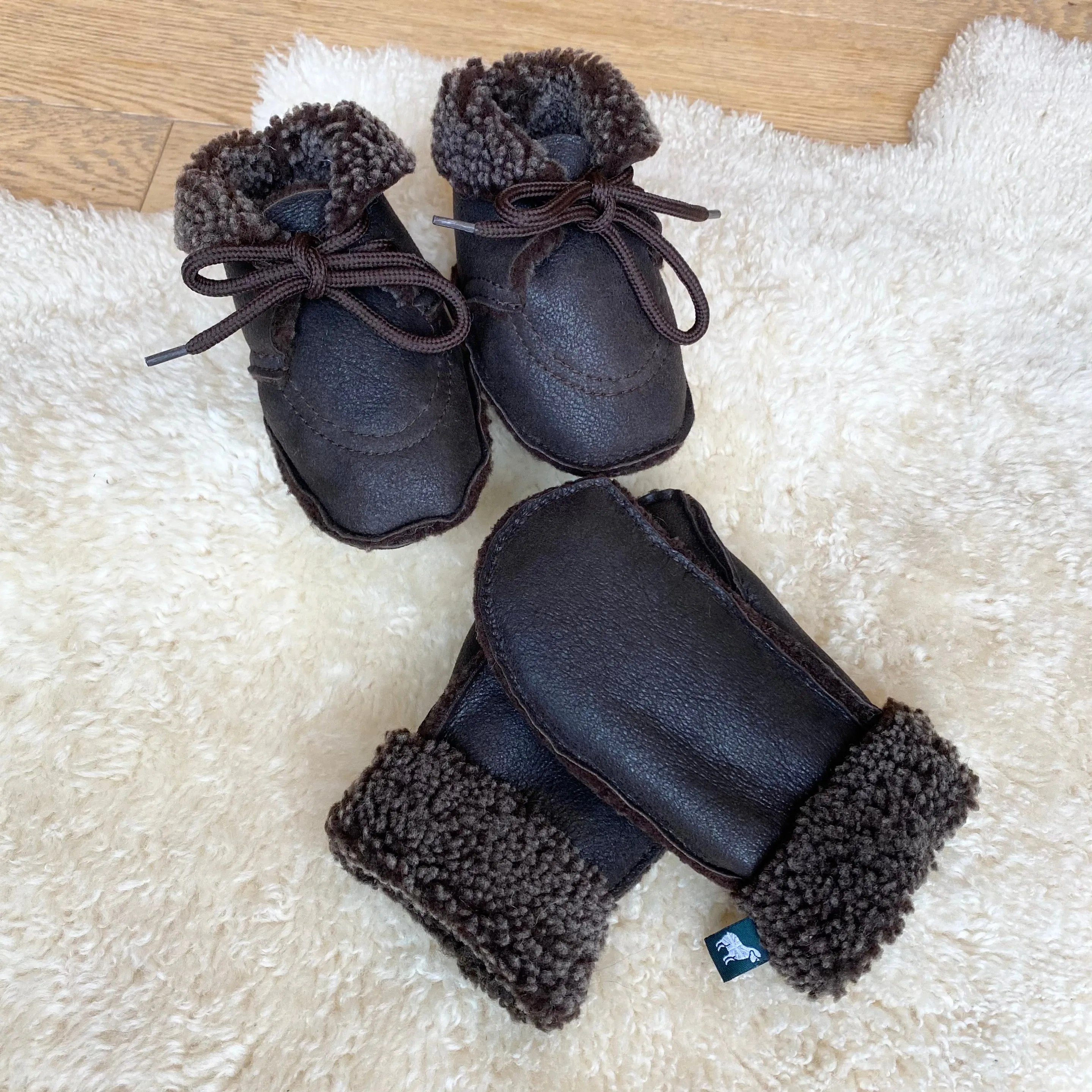 Handmade 100% Genuine Sheepskin Baby Booties and Mittens Bundle