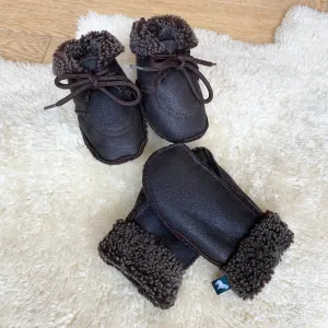 Handmade 100% Genuine Sheepskin Baby Booties and Mittens Bundle