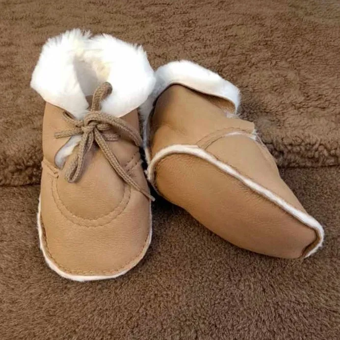 Handmade Genuine Sheepskin Baby Booties - Pram Shoes