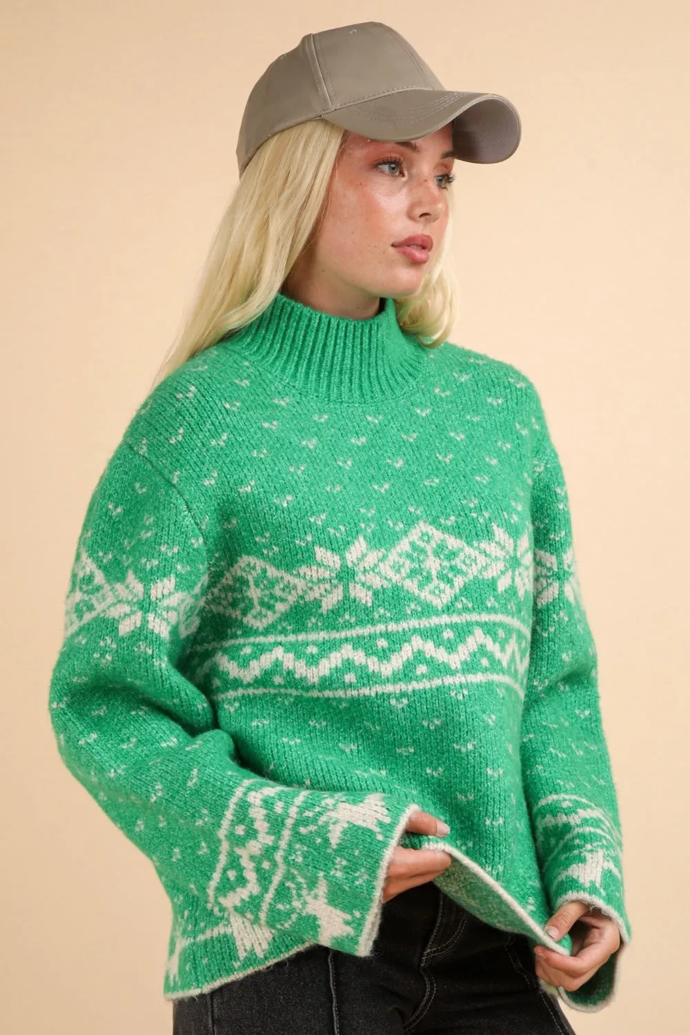 Hazel Blues® |  VERY J Christmas Element Mock Neck Long Sleeve Sweater