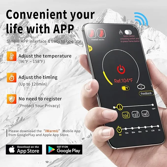 Heated Socks for Men Women, 5000mAh APP Control Battery Heated Socks Rechargeable Washable, Electric Socks Foot Warmer for Hiking Biking Camping Skiing Hunting Outdoor Work, Heating Socks