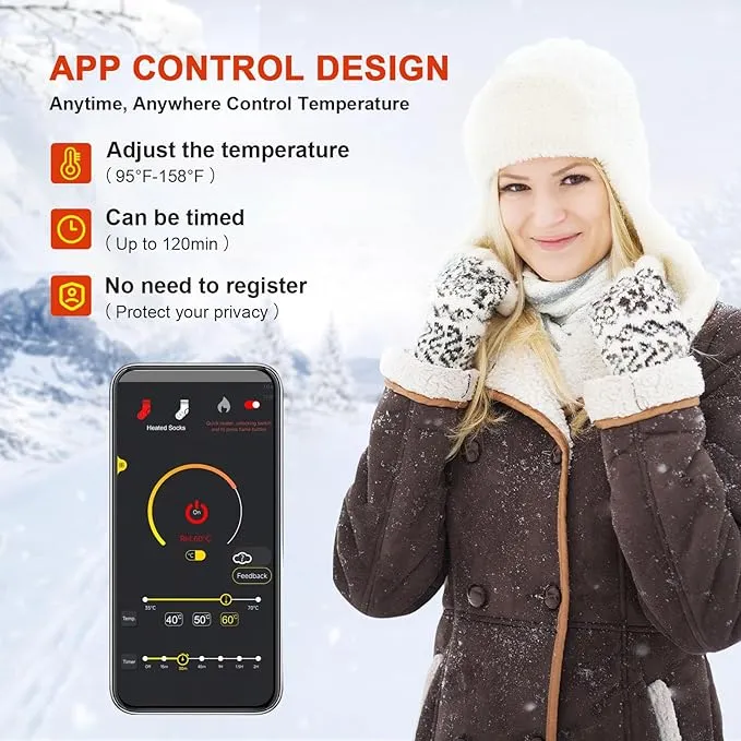 Heated Socks for Men Women, MewaMaA APP Control Battery Heated Socks Rechargeable Washable, Electric Socks Foot Warmer for Hiking Biking Camping Skiing Hunting Outdoor Work, Heating Socks Warm Socks