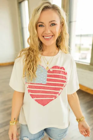HEIDI FLAG HEART PATCH TOP