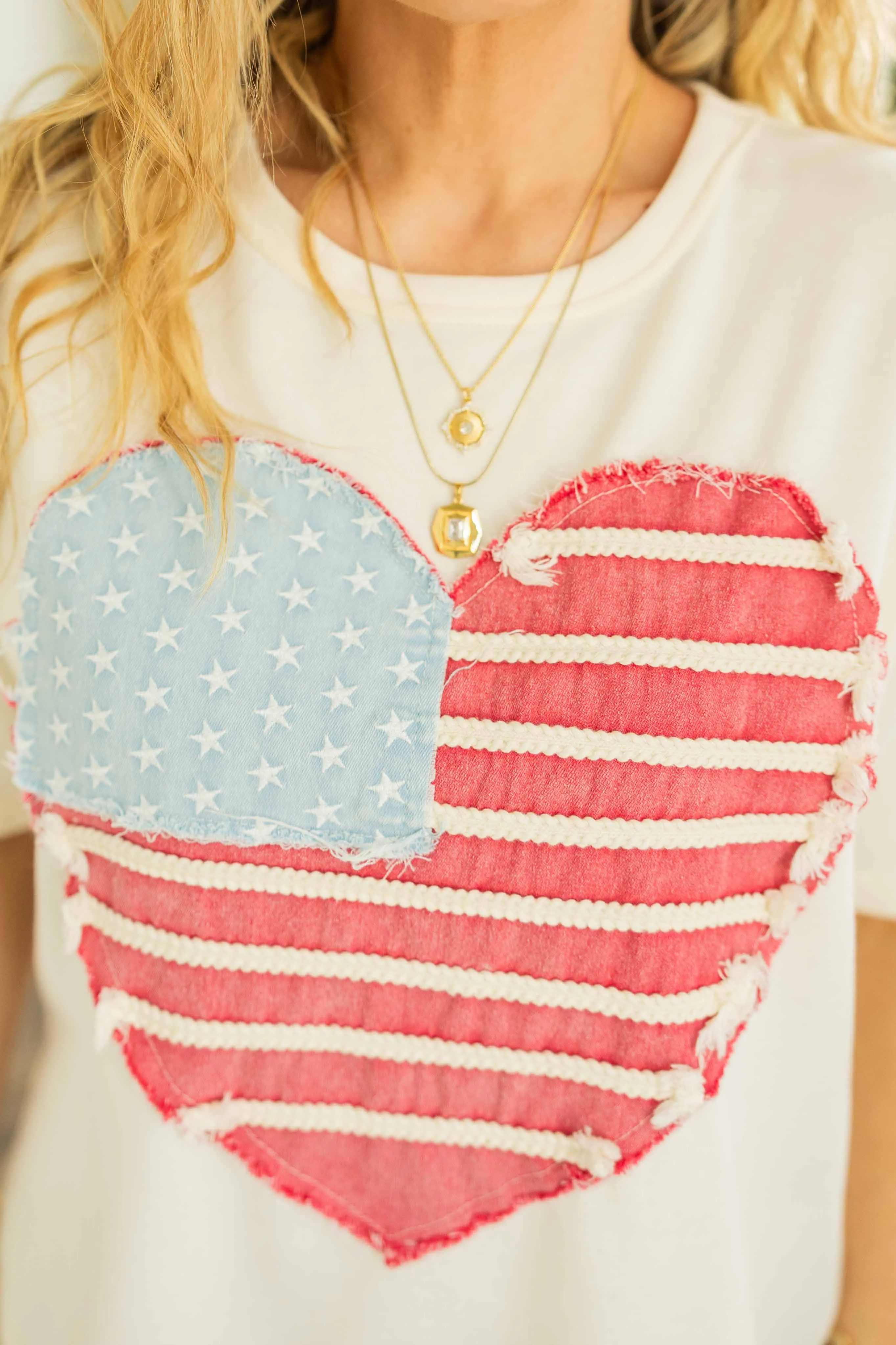 HEIDI FLAG HEART PATCH TOP
