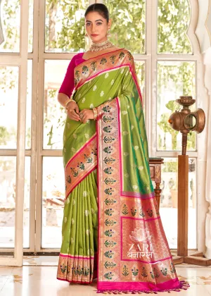 Jhanvi : Banarasi woven saree in the shade of Green