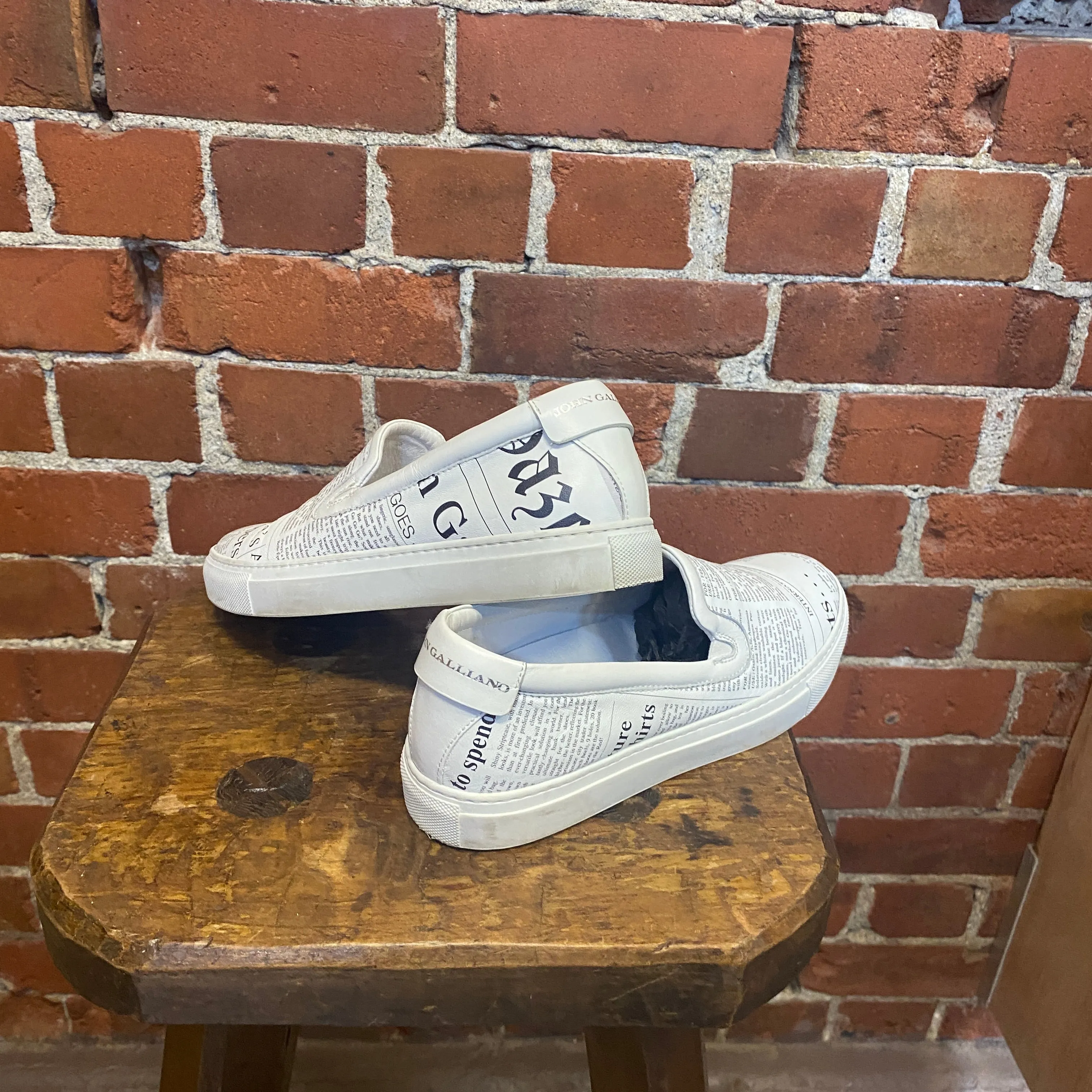 JOHN GALLIANO Newsprint leather sneakers 38