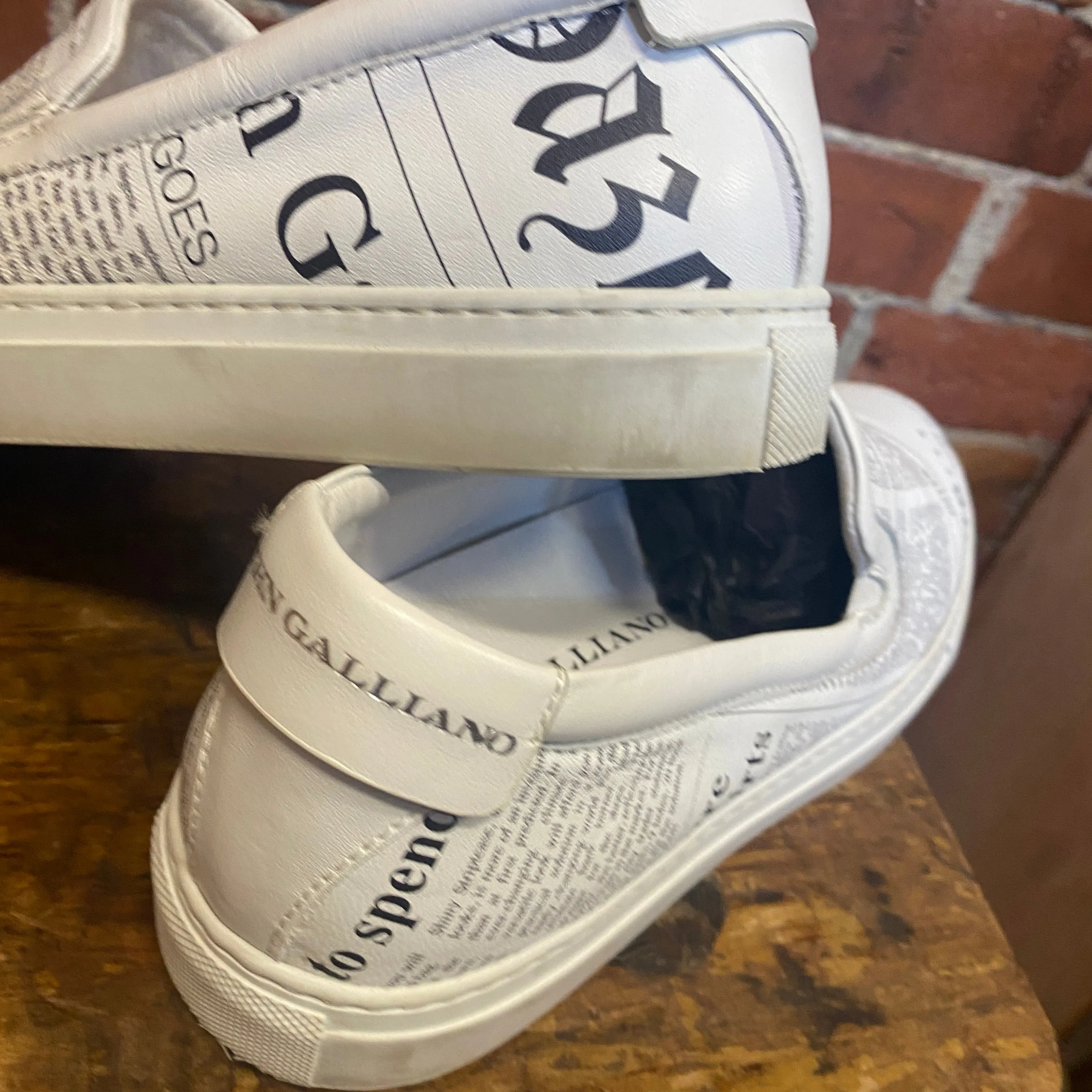 JOHN GALLIANO Newsprint leather sneakers 38
