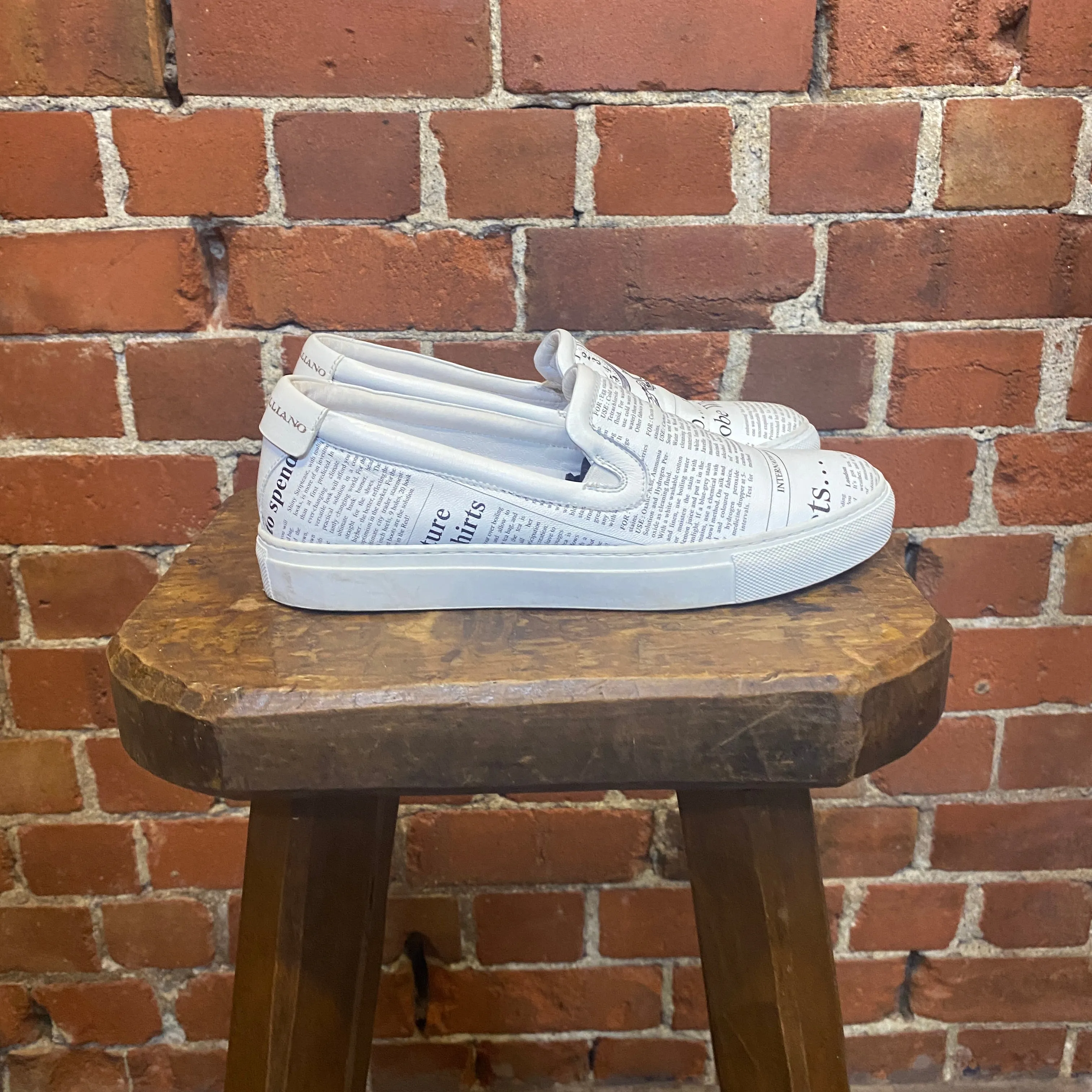 JOHN GALLIANO Newsprint leather sneakers 38