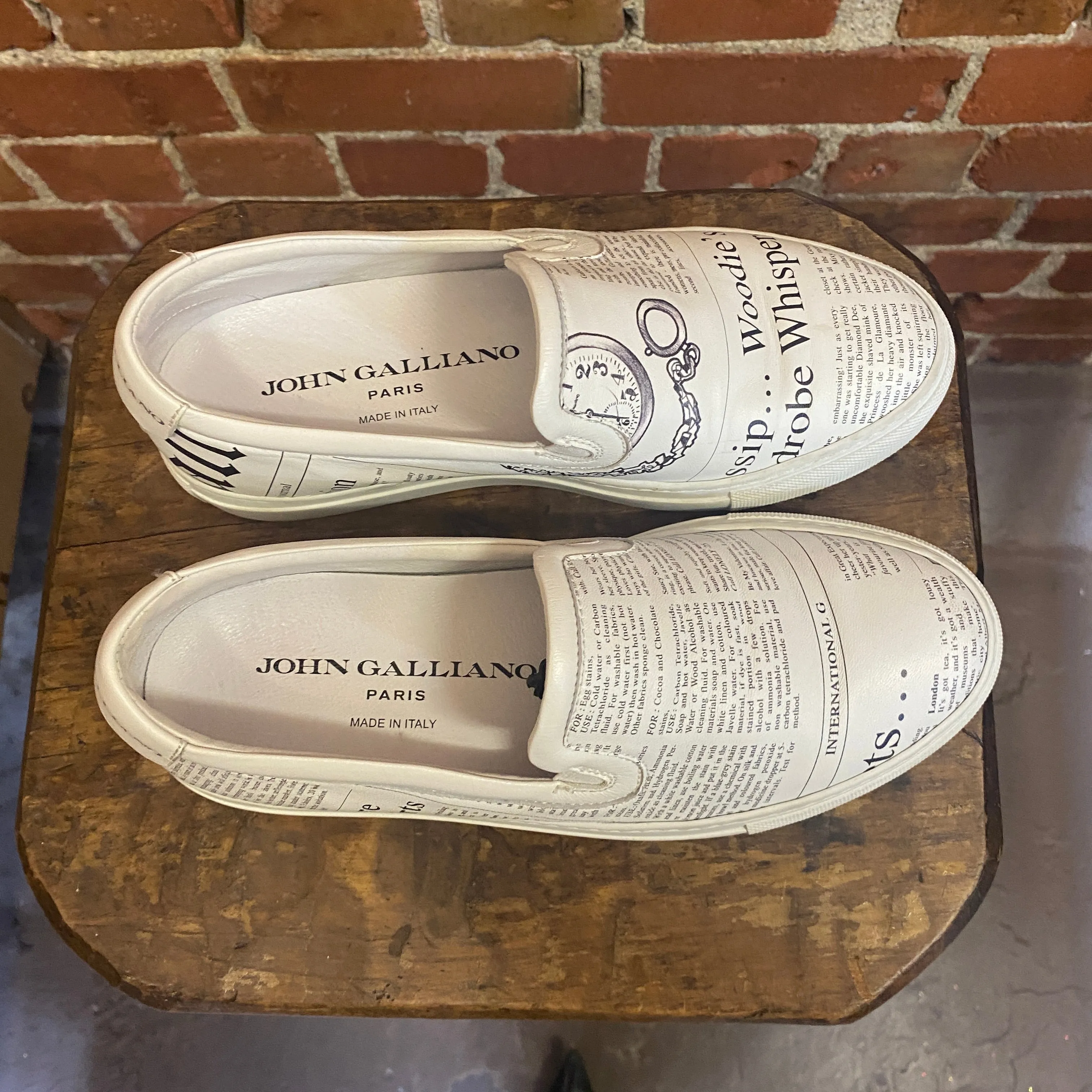 JOHN GALLIANO Newsprint leather sneakers 38