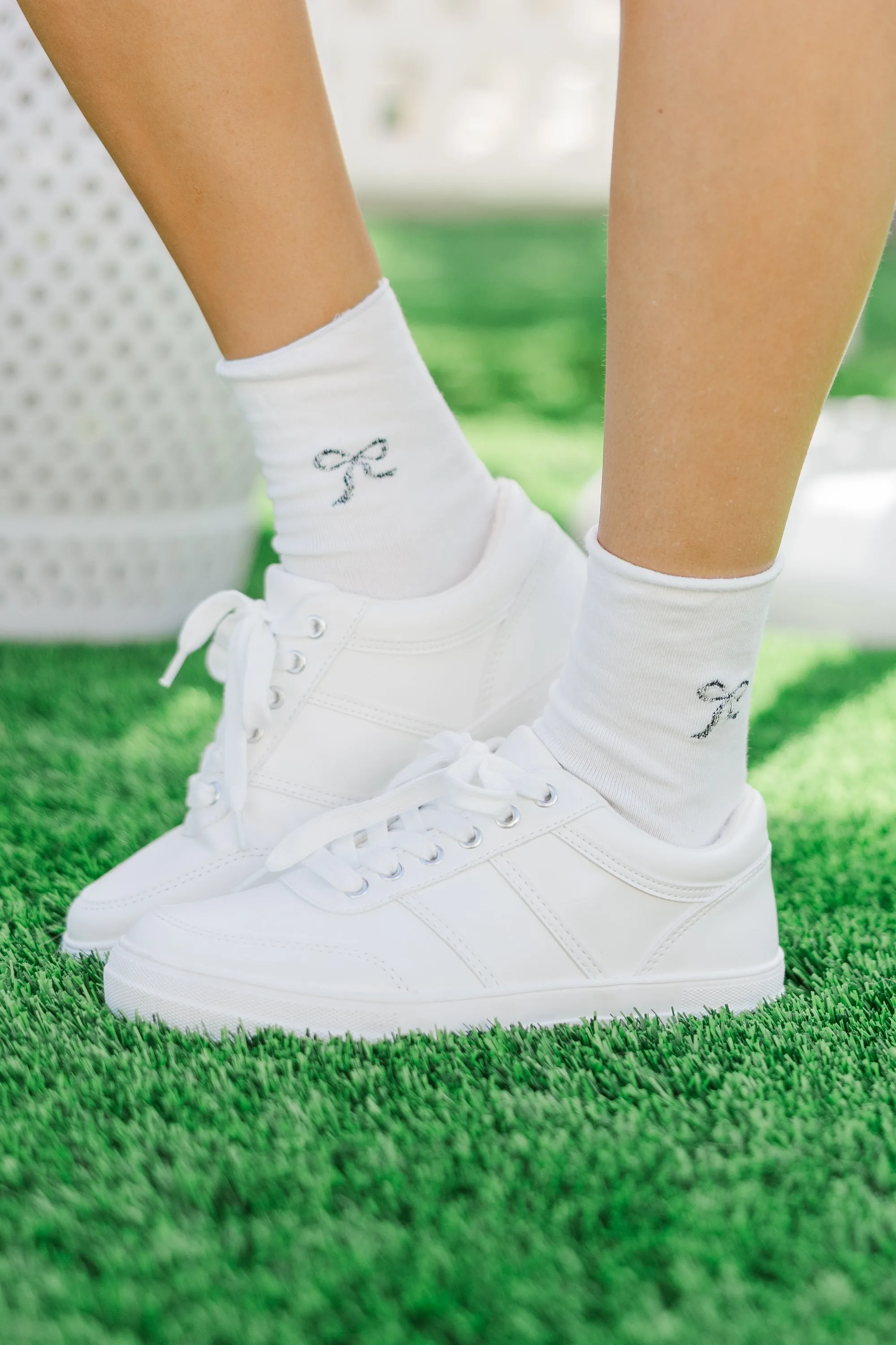 Just So You White Sparkling Bow Socks