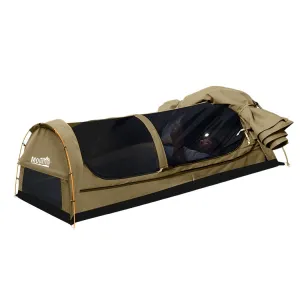 King Single Swag Camping Swags Canvas Dome Tent Hiking Mattress Khaki