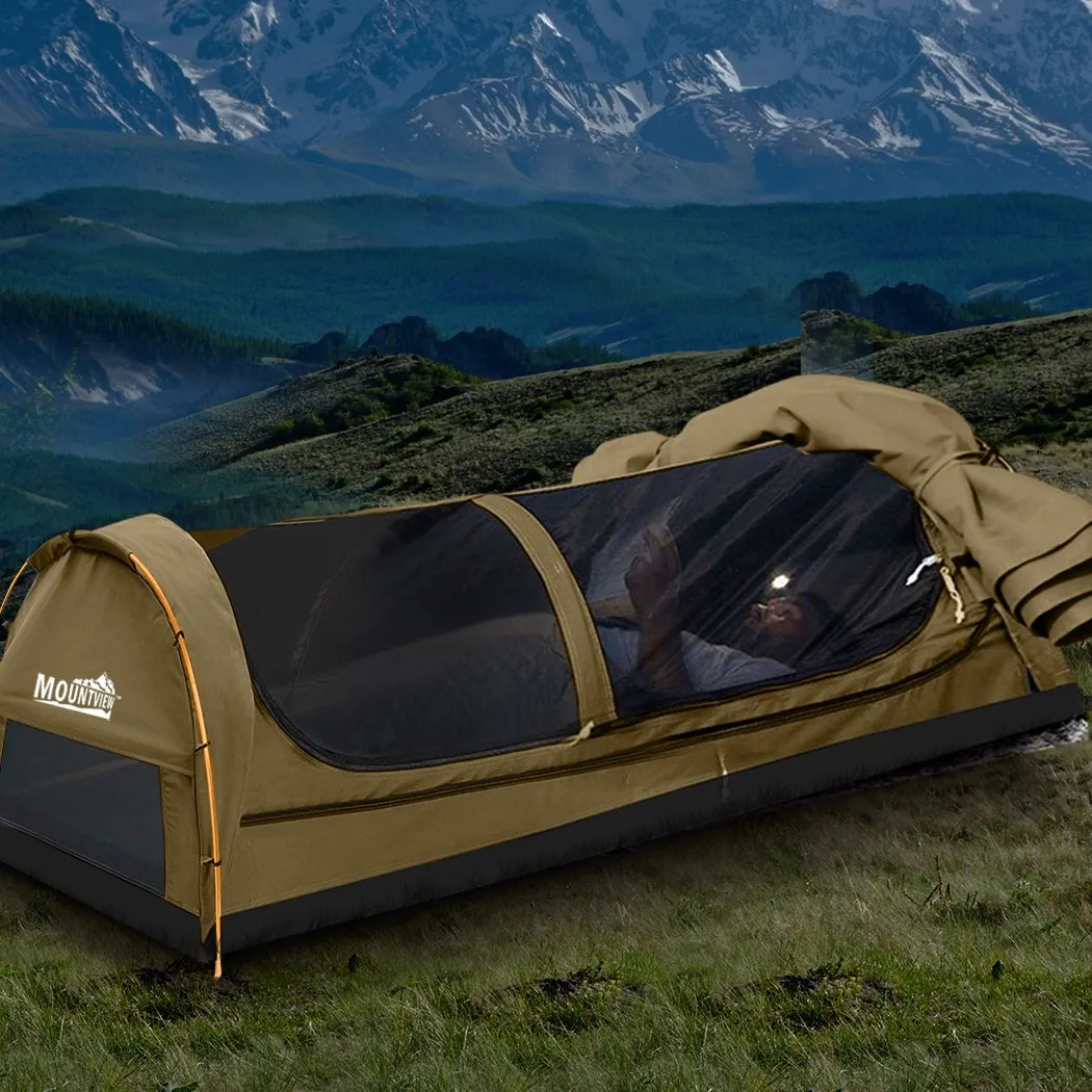 King Single Swag Camping Swags Canvas Dome Tent Hiking Mattress Khaki