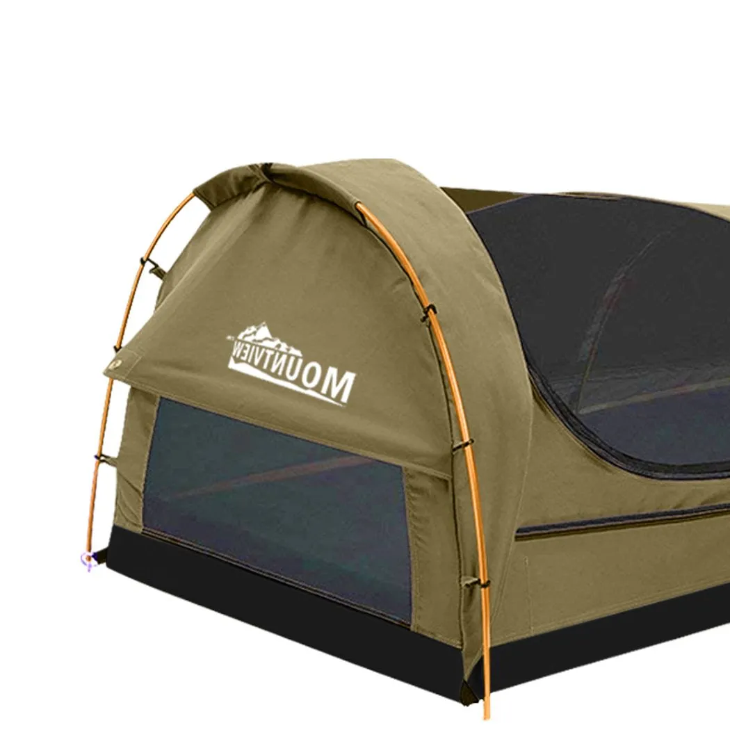 King Single Swag Camping Swags Canvas Dome Tent Hiking Mattress Khaki