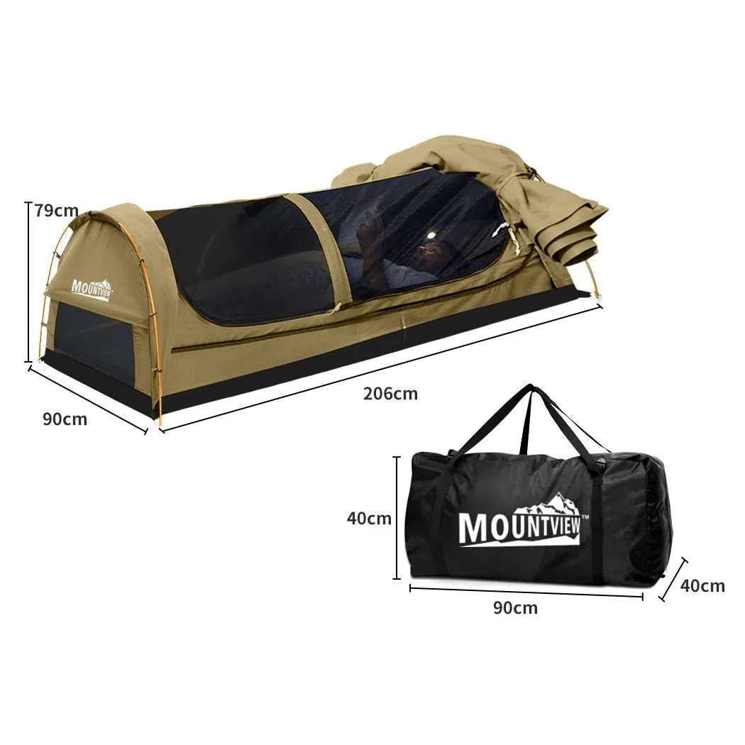King Single Swag Camping Swags Canvas Dome Tent Hiking Mattress Khaki