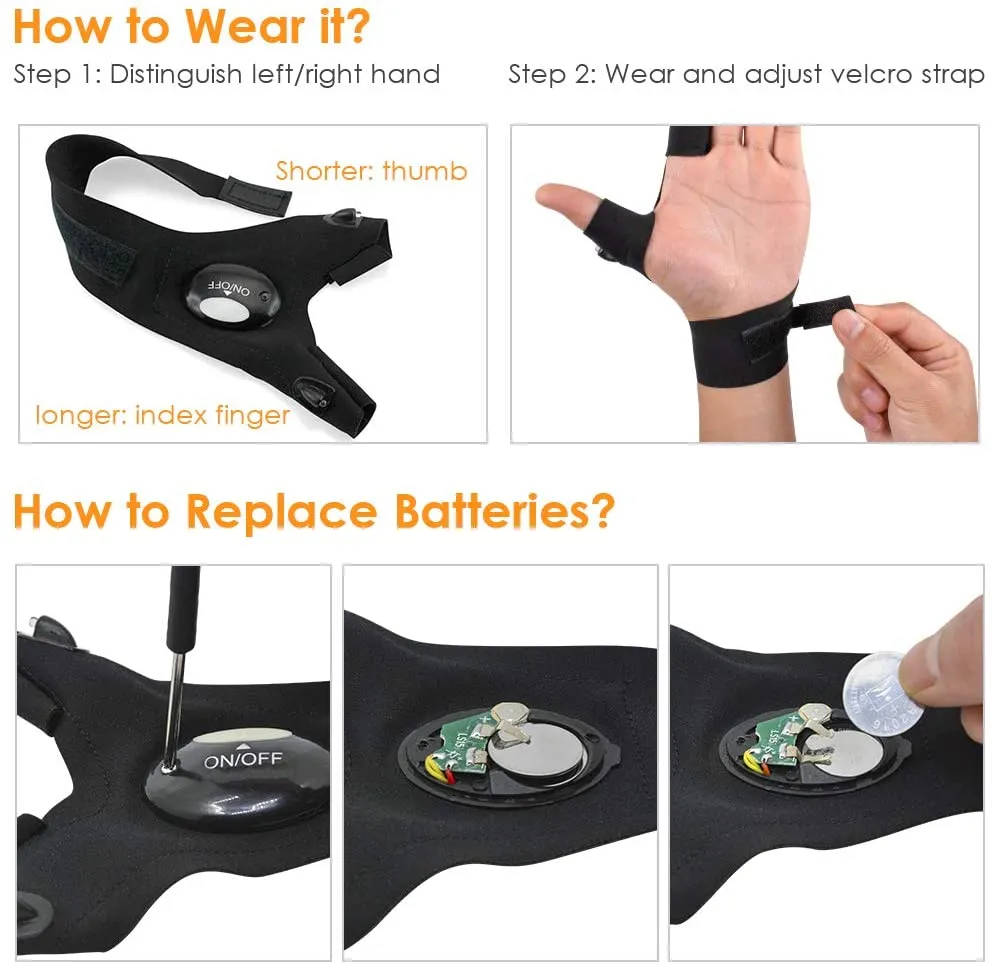 LED Flashlight Gloves Men's Stretchy Comfortable LED Gloves