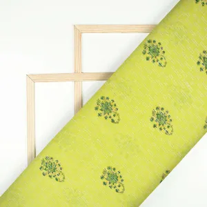 Light parrot Green Floral Pattern Handblock Pure Banarasi Chanderi Fabric