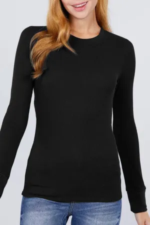 Long Sleeve Thermal Crew Neck  Knit Top