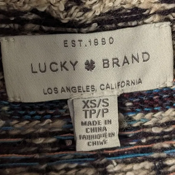 Lucky Brand aztec diamond pattern cotton blend open front long sleeve cardigan