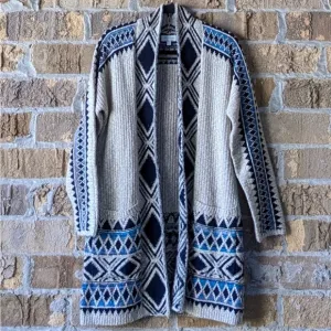 Lucky Brand aztec diamond pattern cotton blend open front long sleeve cardigan