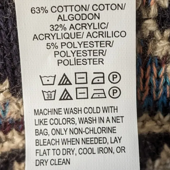 Lucky Brand aztec diamond pattern cotton blend open front long sleeve cardigan