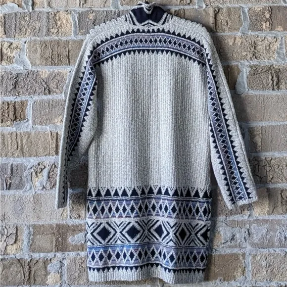Lucky Brand aztec diamond pattern cotton blend open front long sleeve cardigan