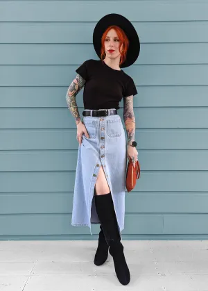 Luna Blue Denim Midi-Maxi Sailor Skirt