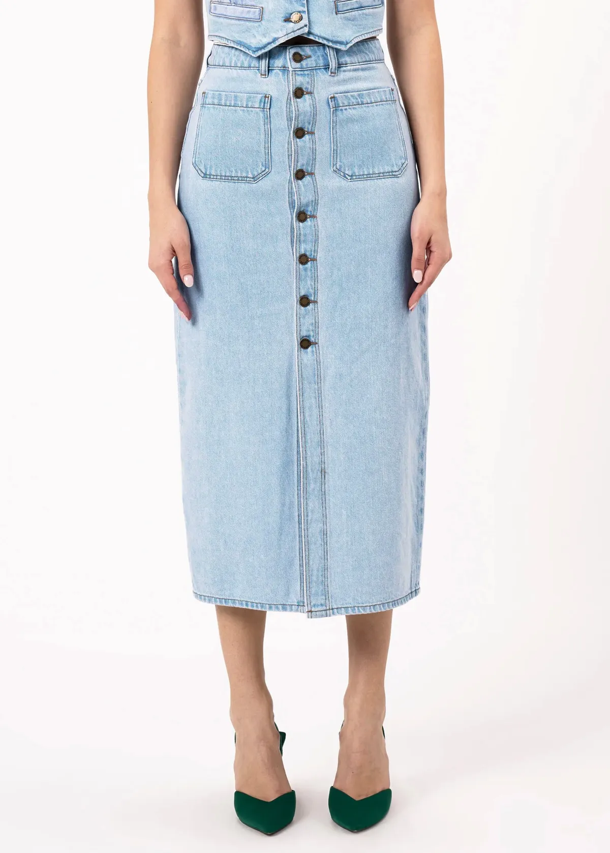 Luna Blue Denim Midi-Maxi Sailor Skirt