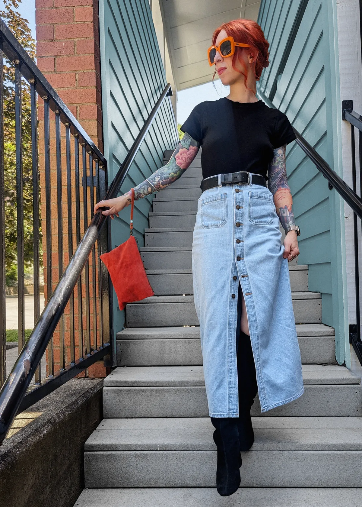 Luna Blue Denim Midi-Maxi Sailor Skirt