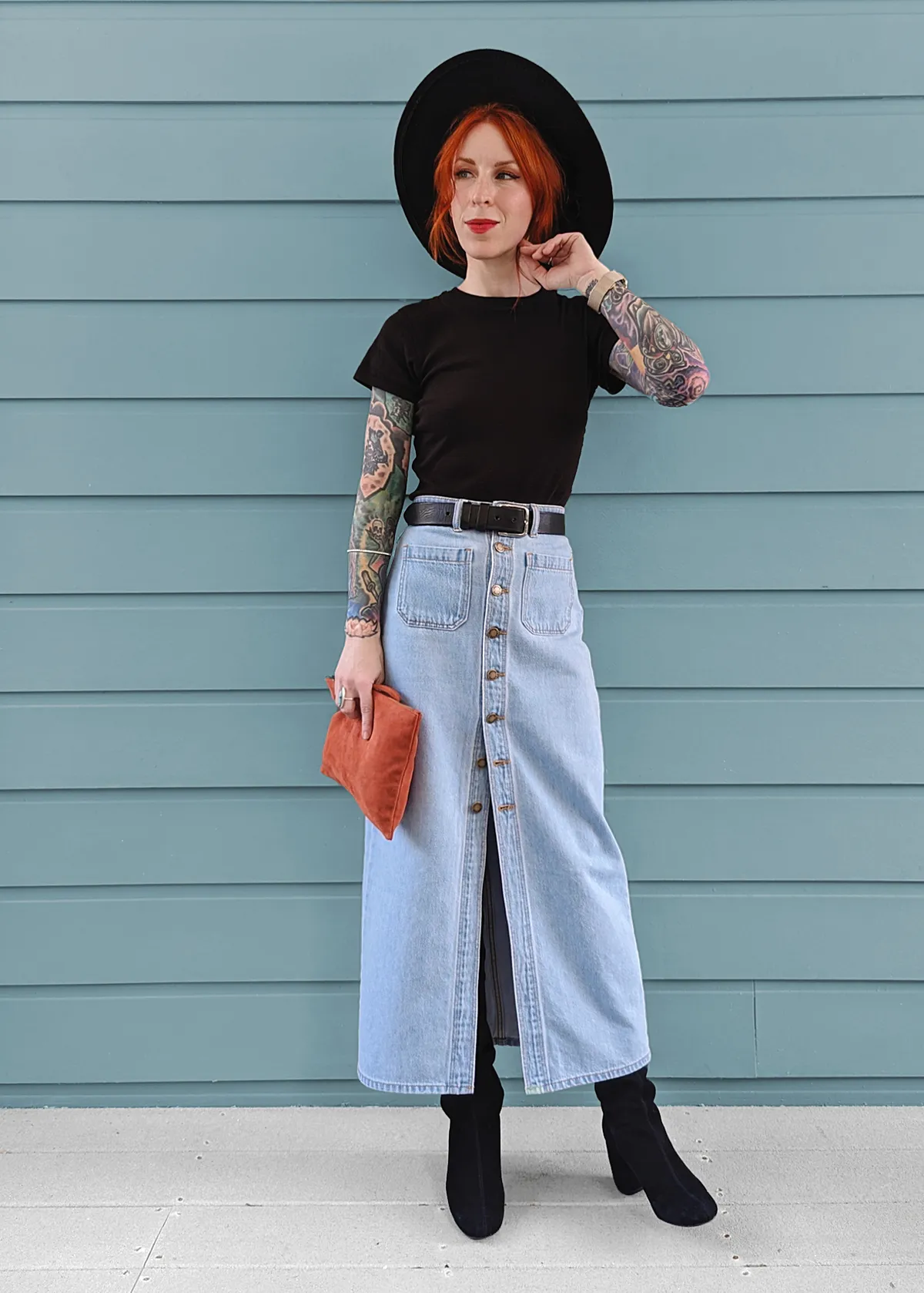 Luna Blue Denim Midi-Maxi Sailor Skirt