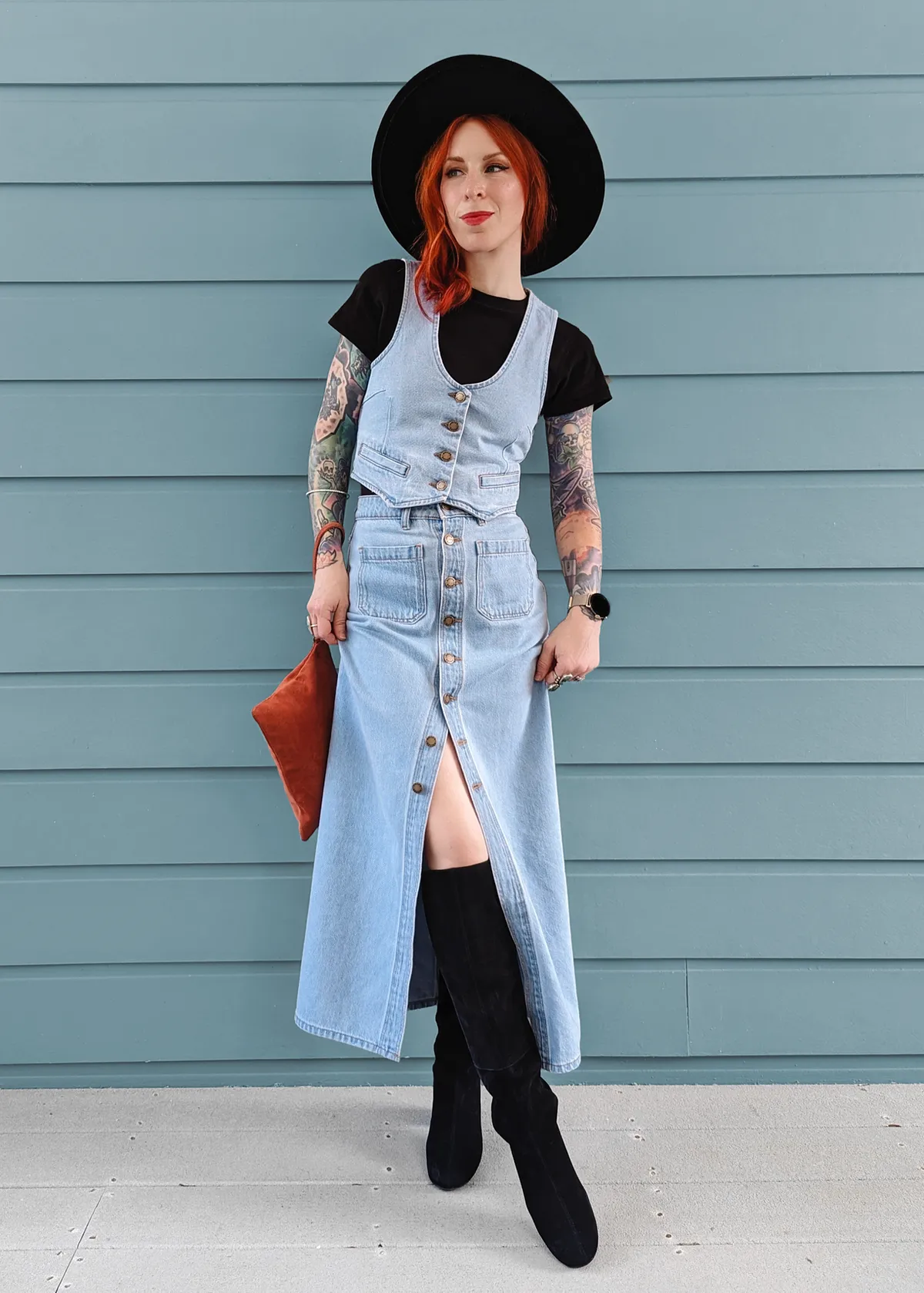 Luna Blue Denim Midi-Maxi Sailor Skirt