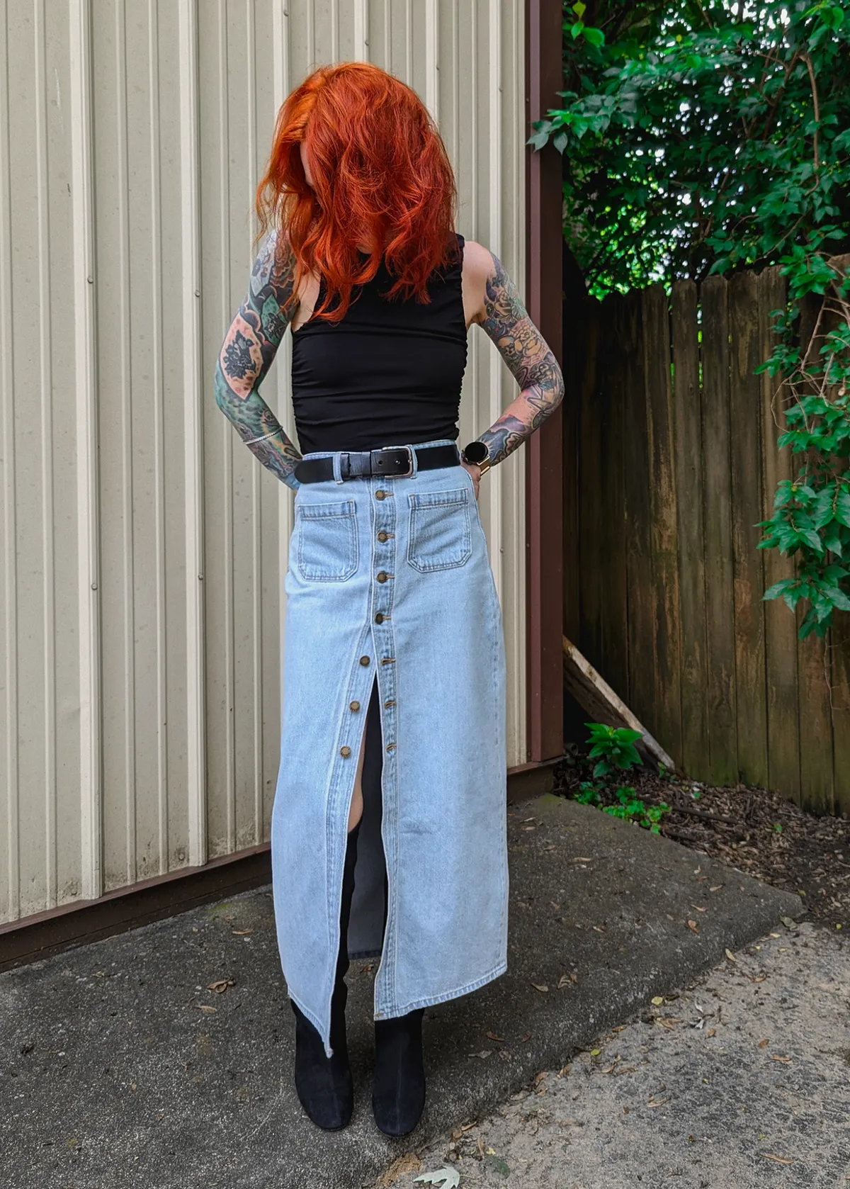 Luna Blue Denim Midi-Maxi Sailor Skirt